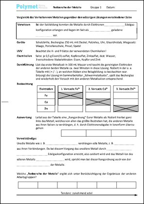 Experimentelle Bestimmung der Spannungsreihe der Metalle